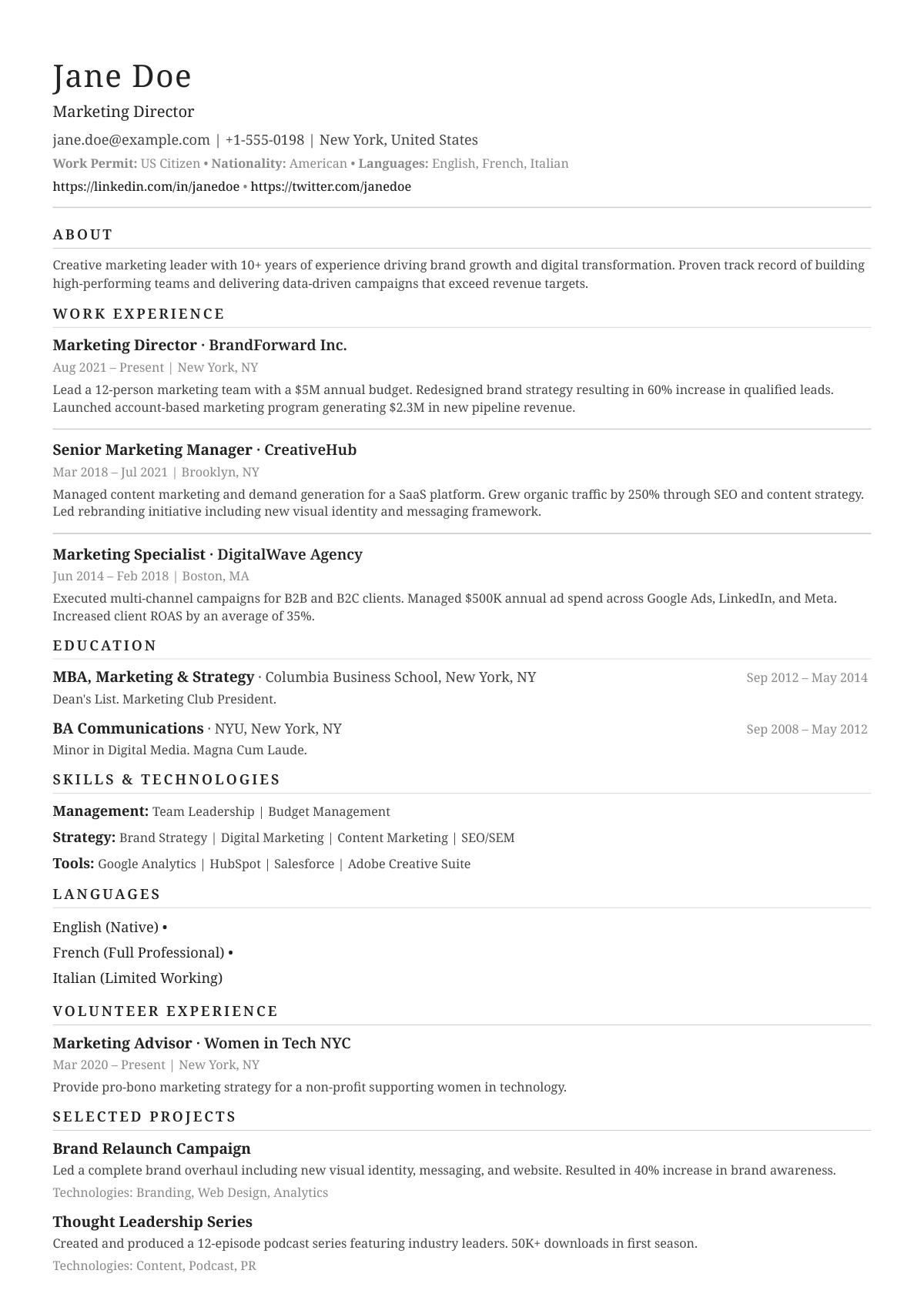Minimal theme CV